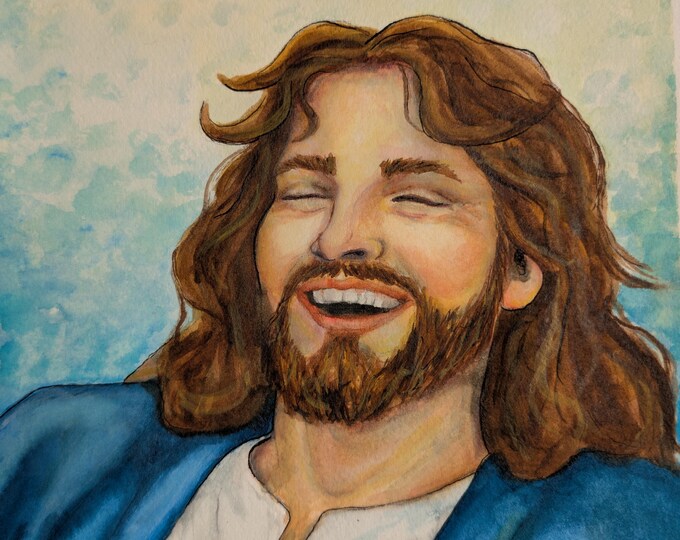 Original watercolor -  Happy Jesus 10.25"x 8.25"