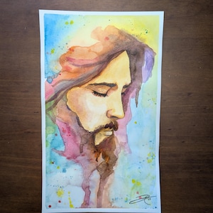 Acuarela original - Jesús colorido 16,5 x 28 cm