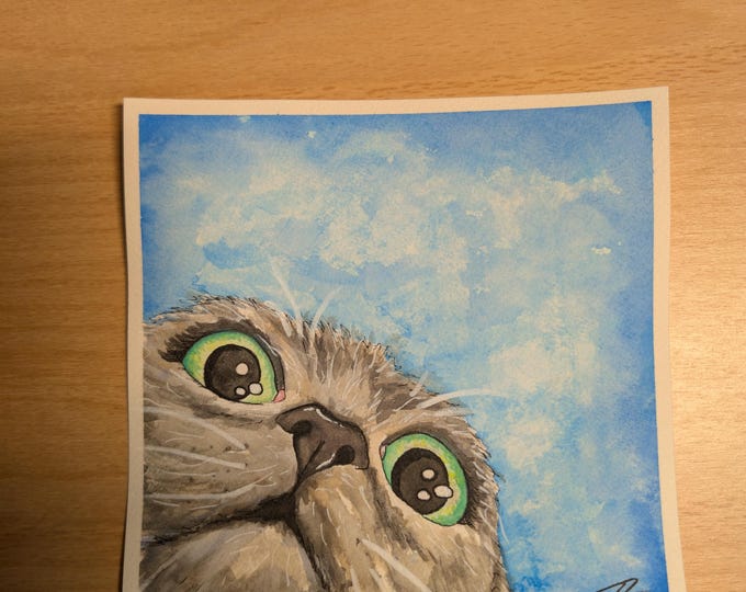 Original watercolor - Surprise Kitty 6.75"x 6.75"