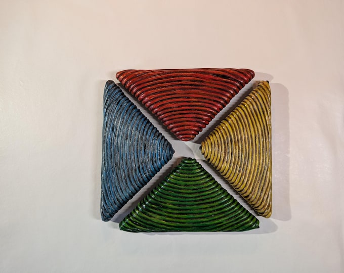 Oil Painting on Clay Canvas: Colorful Triangle Art, 9"x9"