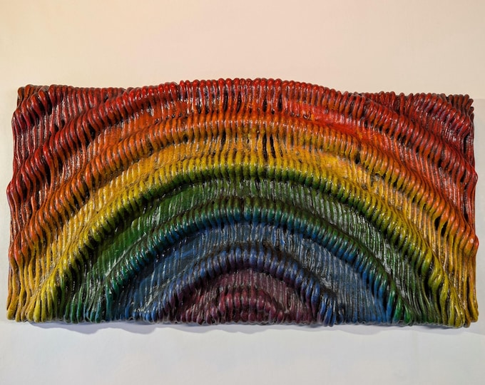 Original 3D Rainbow Oil Painting - Mixed Media Art (11x21)