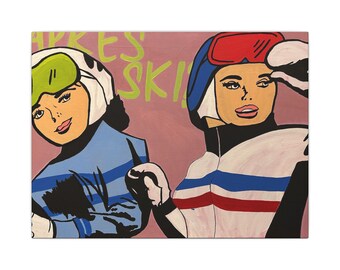 Retro Ski Artwork Canvas Print, Vintage Skiing Wall Decor, Home Decor, Art Lovers Gift, Unique Ski Lodge Decor, Après Ski Wall Art