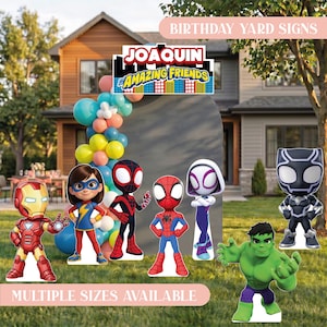 Spidey and His Amazing Friends yard signs with personalized name sign, outdoor Spider Man birthday decorations for lawn parties