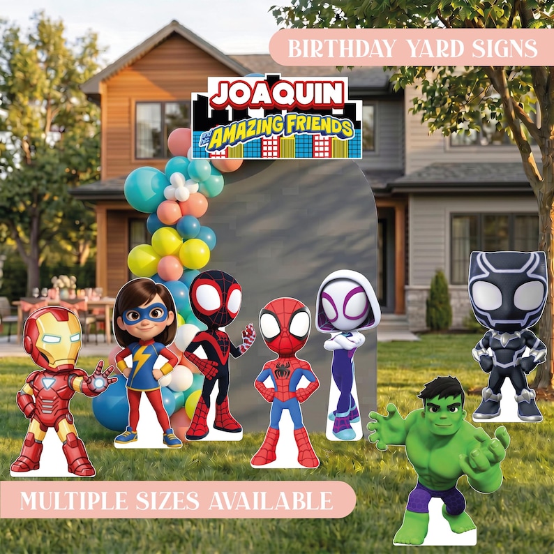 Spidey and His Amazing Friends yard signs with personalized name sign, outdoor Spider Man birthday decorations for lawn parties