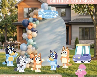 PRINTED & SHIPPED Bluey Birthday Yard Signs, Outdoor Bluey Decorations, Bluey Party Cutouts, Bluey Lawn Signs.
