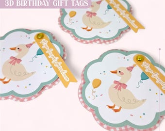 Handmade Personalized 3D Birthday Gift Tags - Set of 6 or 12 Custom Name Tags.