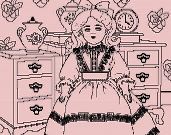 Porcelain Doll, mosaic overlay, crochet blanket, king size