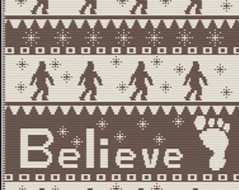 Believe in Bigfoot • Mosaic Overlay Crochet Blanket Pattern • Sasquatch Forest Gift • Easy PDF Chart