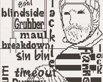 Mosaic Overlay Crochet Pattern: Rugby Terms, Player Portrait (Digital Download)