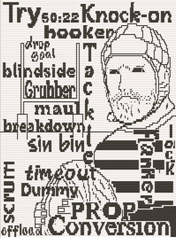Mosaic Overlay Crochet Pattern: Rugby Terms, Player Portrait (Digital Download)