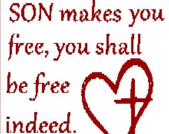 John 8:36 Scripture Blanket • Mosaic Overlay Crochet Pattern • Christian Throw & Baby Blanket • Easy PDF Chart