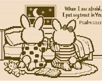 Psalm 56:3, Baby Bunnies Mosaic Crochet Pattern, Faithful Bedtime Design