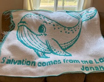 Jonah 2:9 Throw Blanket, Mosaic Overly, Whale
