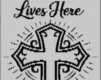 Christ Lives Here, Mosaic Overlay Pattern, Throw Blanket