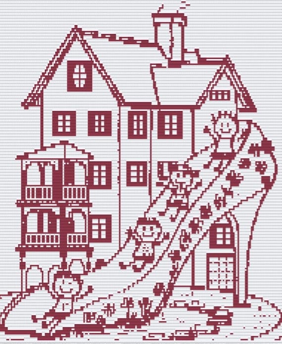 Mosaic Overlay Crochet House Pattern: Children Sliding, 52"x62" (PDF Pattern)
