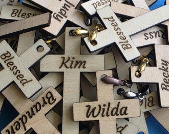 Cross Charm Blessed, Wooden, Engraved, 25 Crosses, Table Tosses