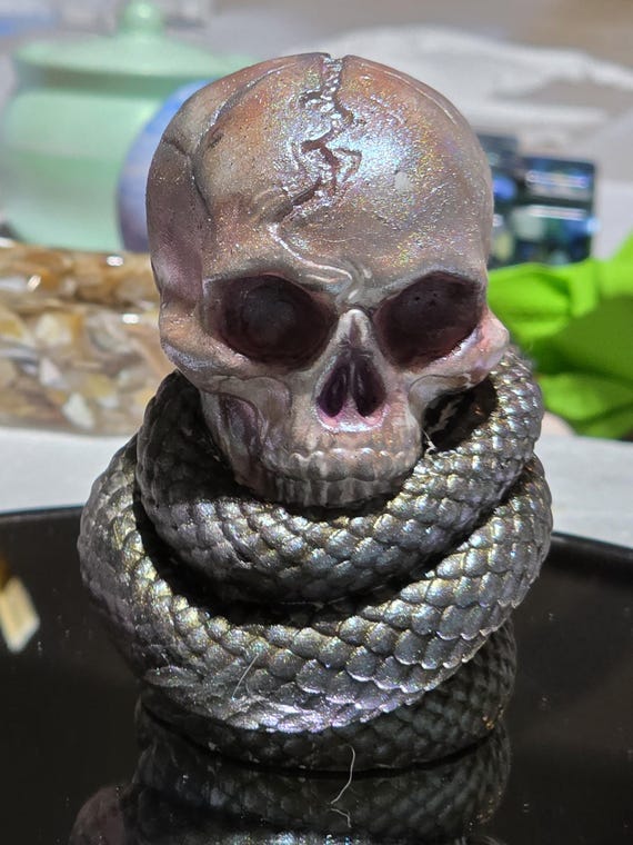 Gothic Skull Snake wrapped Figurine – Eco-Friendly Resin Sculpture – Dark Academia Decor