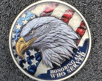 Veteran challenge coin, Honoring All Who Served Protecting Our Freedom