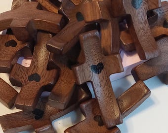 Religious Inspirational Walnut Wooden Thumb Cross, Meditation, Christian, Personal Devotion, Family, Group Prayer, Gift Group Sharing