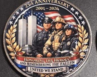 911 Tribute Challenge Coin, Twin Towers 2001, Honoring the Heroes, Remembering the Fallen