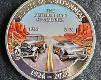 Route 66 challenge coin celebrating 100 years
