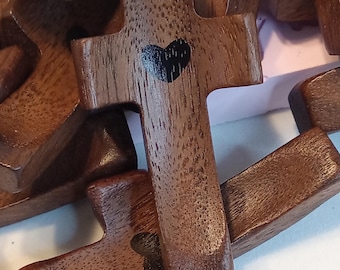 Walnut Wooden Thumb Cross, Christian Prayer Gift