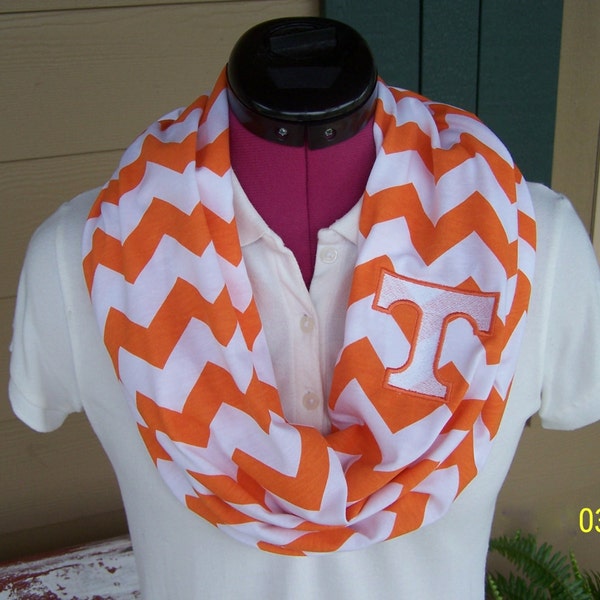 Tennessee Orange and White Chevron Infinity Scarf in Knit Jersey