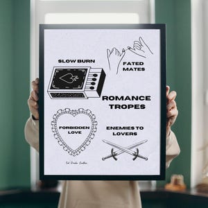 Romance Tropes, Bookish Print, Digital Download, Bookish Wall Art, Library Decor, Book Lover, Printable Wall Art
