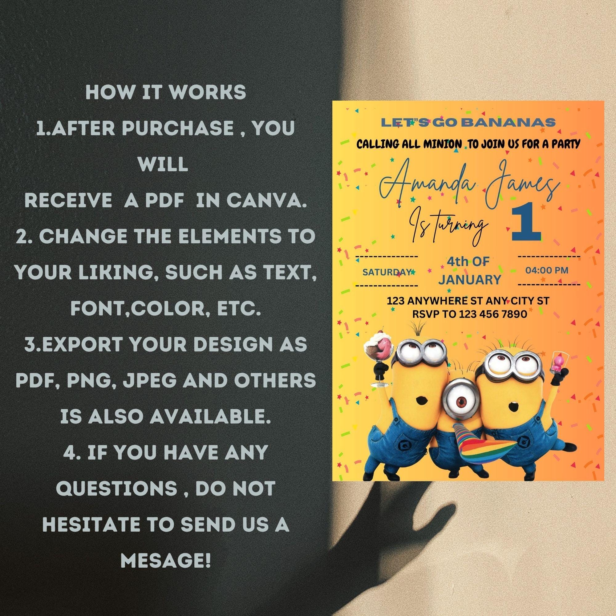 Minions Invitation Template for Kids Birthday Party / Kids Minion ...