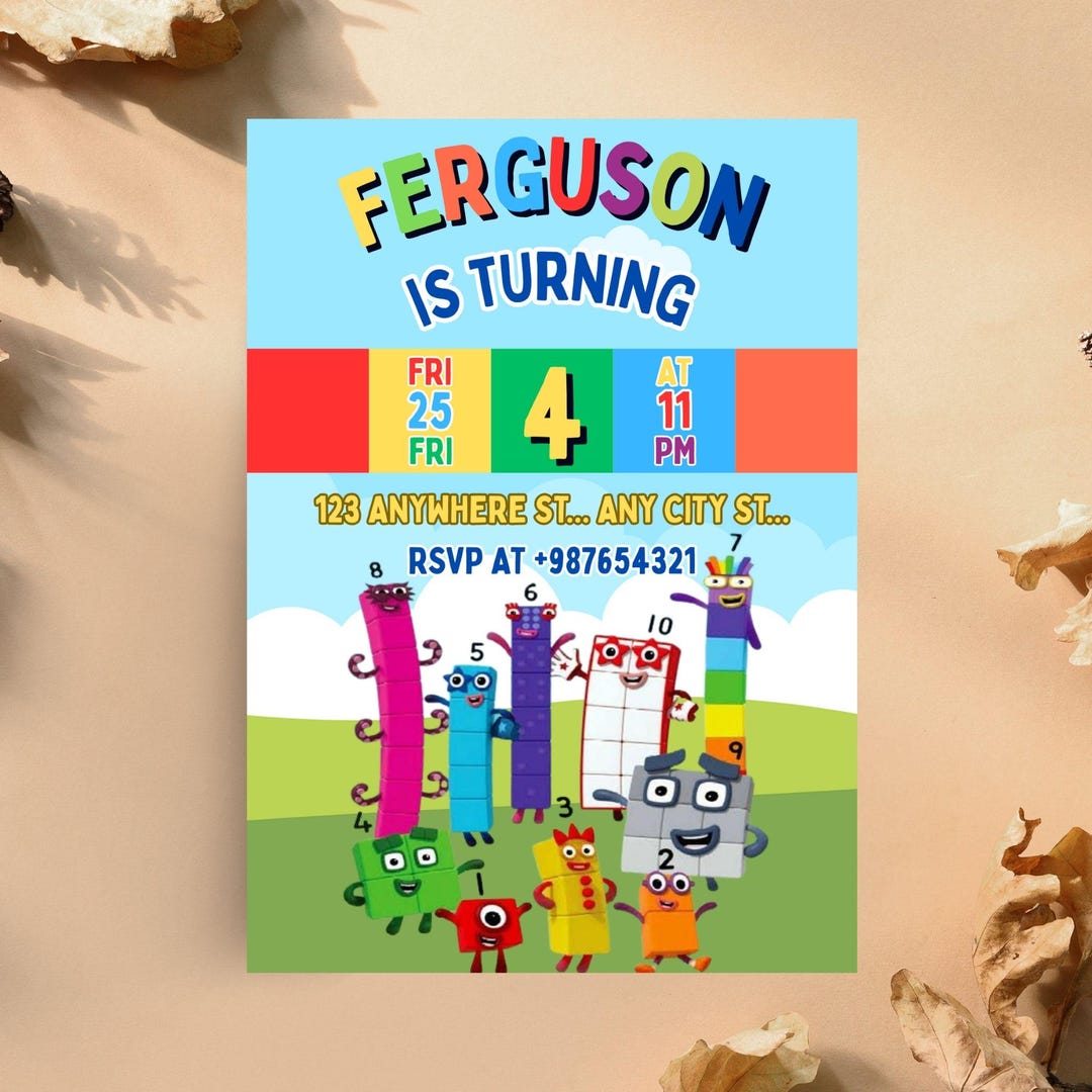 Editable Numberblocks Birthday Party Invitation Template ( 5x7 ...