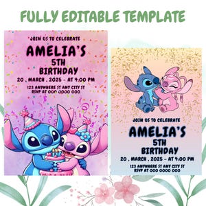 Editable Stitch Birthday Invitation Template for Kids Birthday Party / Kids Birthday Invitation Template  / Editable Birthday Invitation
