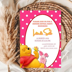 Editable Winnie the pooh Gender Reveal Party Invitation Template ( 5x7) Digital Products
