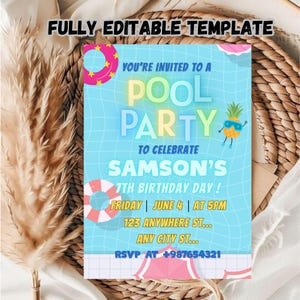 Editable Pool Party Invitation Template / Welcome Summer Pool Party Invitation Template / Editable kids Pool party invitation Template
