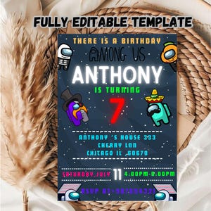Editable Among Us Birthday Invitation Template / Editable Among us Birthday Invitation / Among us Birthday Invitation
