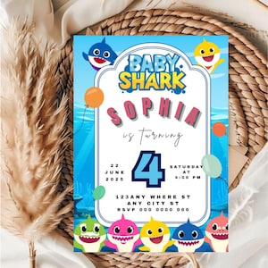 Baby Hai Geburtstagseinladungsvorlage: Bearbeitbare Kinderparty (Digitaler Download)