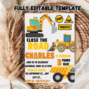 Construction Birthday Invitation Template: Editable Kids Party (Digital Download)