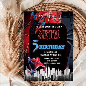 Editable Spiderman birthday Invitation Template / Editable kids birthday party Invitation Template / Printable Birthday Card Invitation