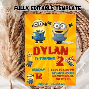 Editable Minions Birthday invitation Template / Minions Birthday invitation template / Editable kids Birthday Invitation template