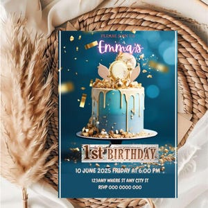 Editable 1st Birthday Invitation Template for kids / Baby Girl First Birthday Invitation Template / baby Boy Birthday Birthday Invitation