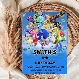 Modelo de convite de aniversário do Sonic editável / Modelo de convite de aniversário do Sonic / Modelo de convite de aniversário infantil / Aniversário editável