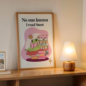 Funny &quot;No One Knows I Read Smut&quot; - Retro Frog Poster, Funny Wall Art, Retro, Quriky decor, Weird art, Unique wall art, Cute Frog Poster
