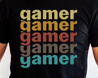 Retro Video Gamer T-Shirt - 100% Airlume Cotton, Bella+Canvas Unisex Tee