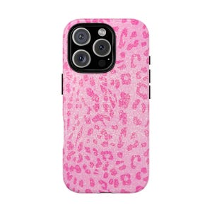 Pink Glitter Leopard Phone Case | Sparkly Animal Print iPhone Case | Girly Bling Protective Cover | Trendy Cute Phone Accessory | Y2K Case