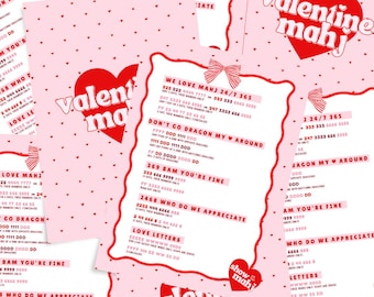 Carta de Mahjong de San Valentín, descarga instantánea, tarjeta de Mahjong de Galentines imprimible