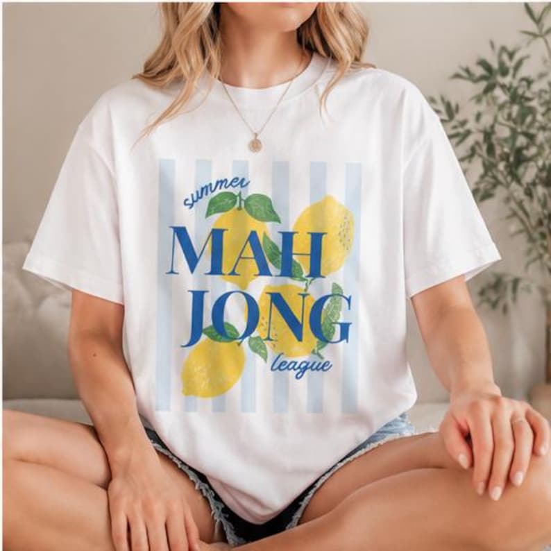 Mahjong Lemon Striped Summer League T-shirt, Bright Cute Mahj Top image 2