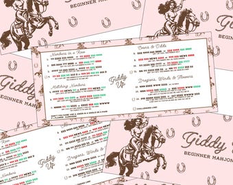 Tarjeta imprimible de Mahjong fácil para principiantes, Mahjong 101 (descarga instantánea), tarjeta con temática de vaquera del oeste "Giddy Up".