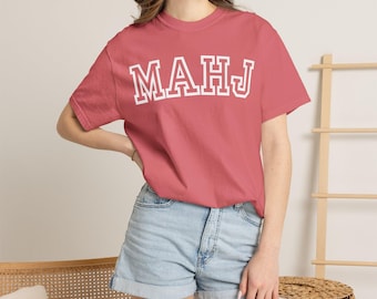 MAHJ Sporty Collegiate Tshirt, Mother's Day Gift for Mahjong Mom, Comfort Colors T-shirt, Mahjong Gift for Her, League Game Night Apparel