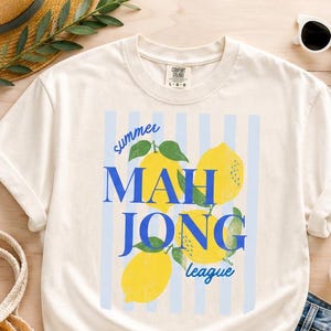 Mahjong Lemon Striped Summer League T-shirt, Bright Cute Mahj Top Ivory