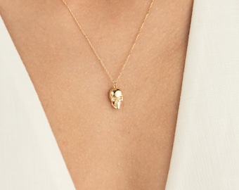 14K Solid Gold Skull Necklace – Dainty Minimalist Pendant, Handmade Everyday Jewelry