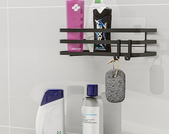 Estante colgante para baño - Estante flotante sin taladros, organizador de baño negro, estante de ducha, estante multiusos, accesorio de baño